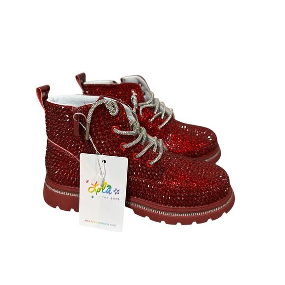 Lola And The Boys Chunky Lace Boot Rhinestones Valentines Size 37 Uk4 US NWT